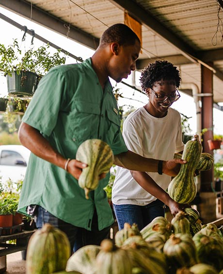 couple shopping for produce