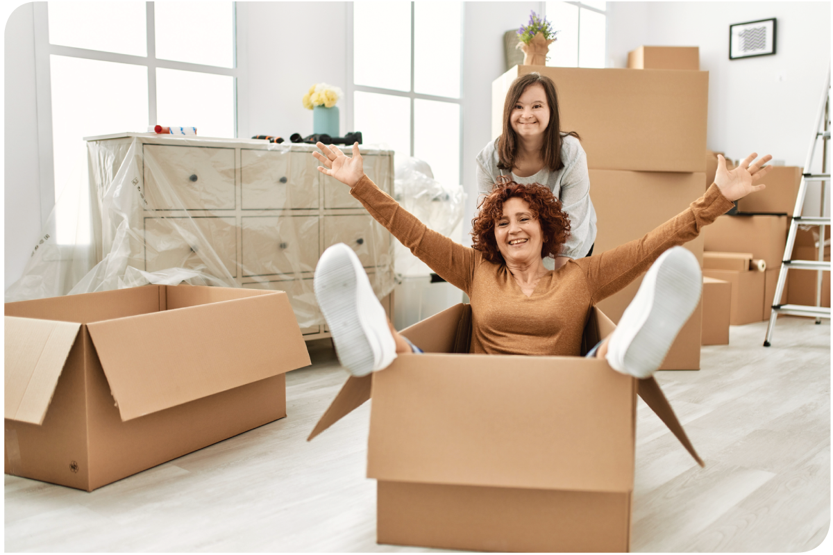 Family moving in boxes