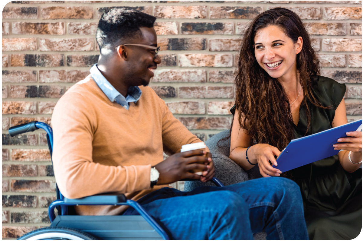 Man and woman looking at a clipboard